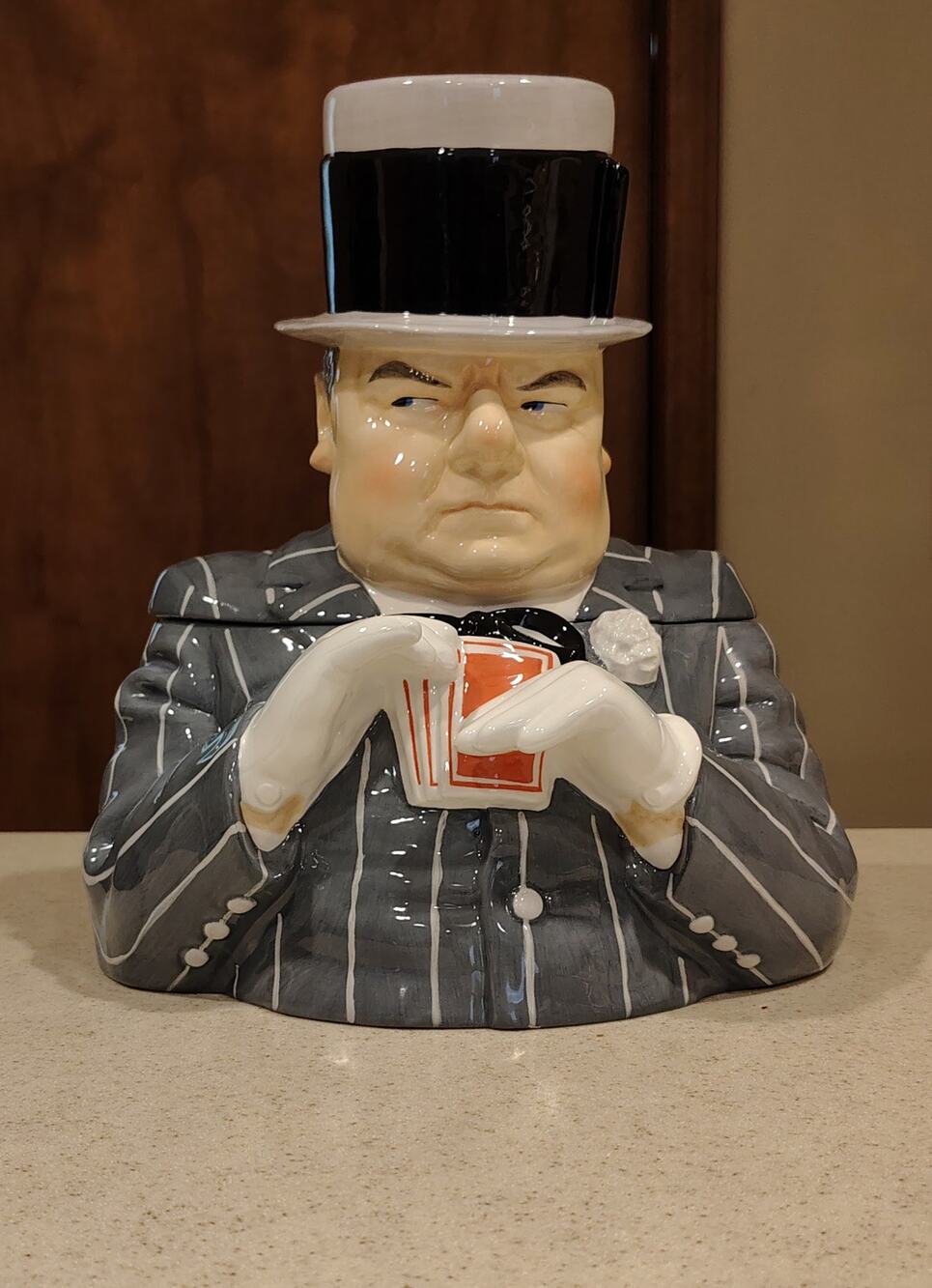 Vintage 1999 Clay Art W.C. Fields Playing Cards Cookie Jar New In Box #8858